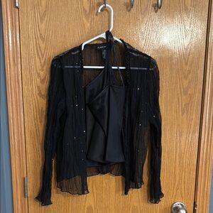 Cachet Black Sheer Blouse with Embellishments
